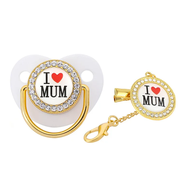 Bling Baby Pacifier with Holder I Love Mum