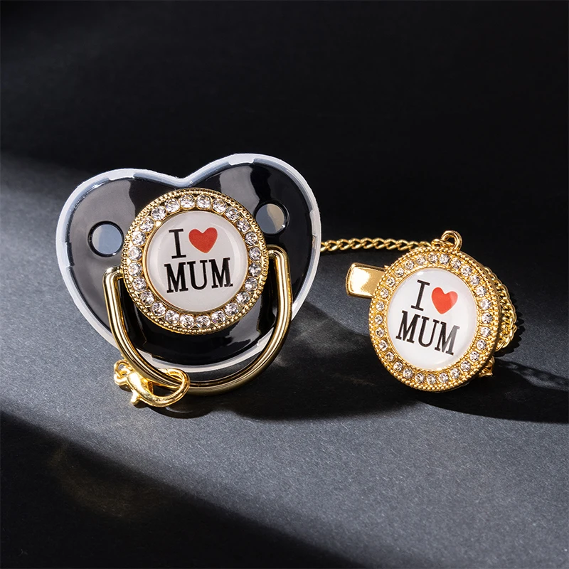 Bling Baby Pacifier with Holder I Love Mum