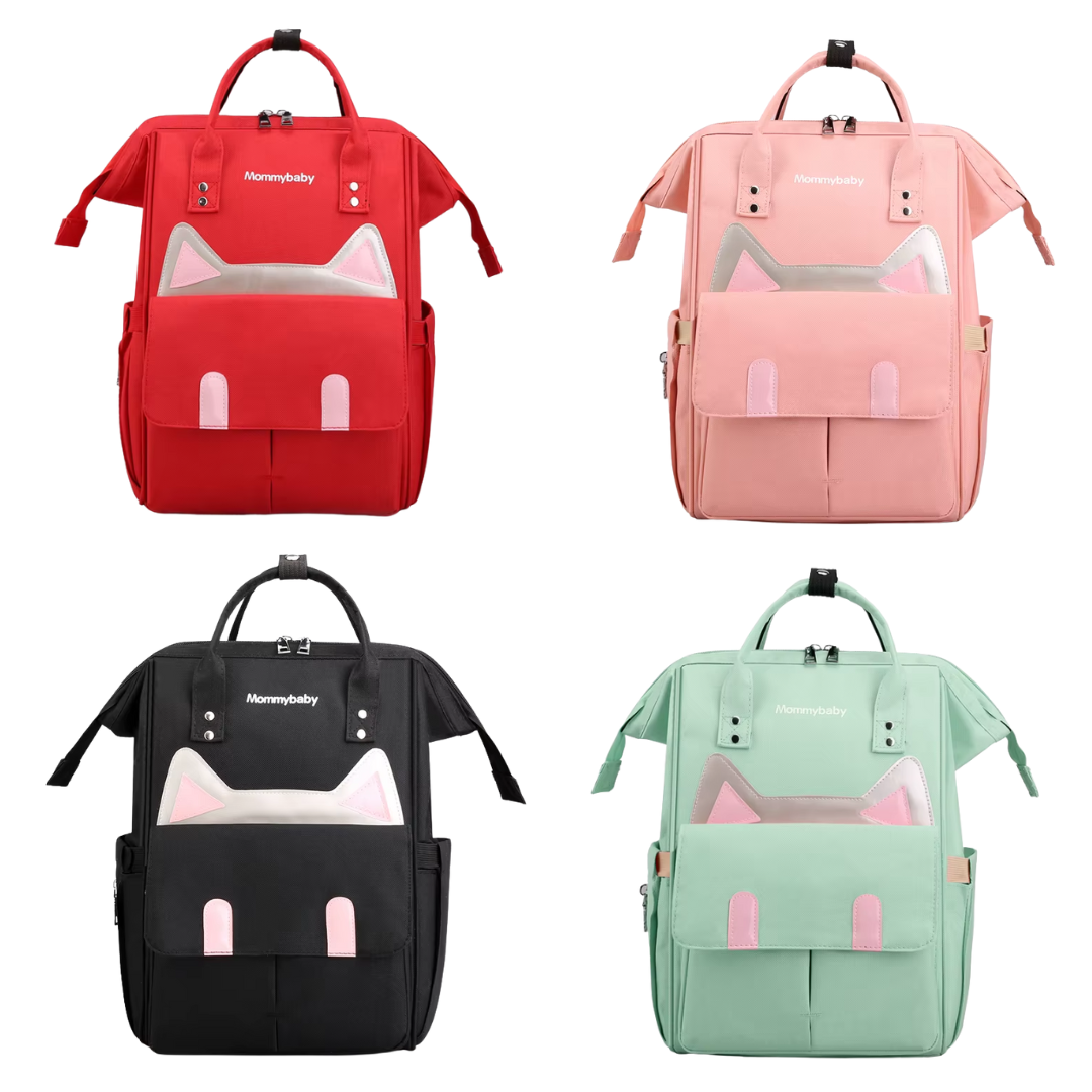 UmmiGo™ CuteCat Diaper Backpack – Spacious, USB-Ready & Waterproof for On-the-Go Moms