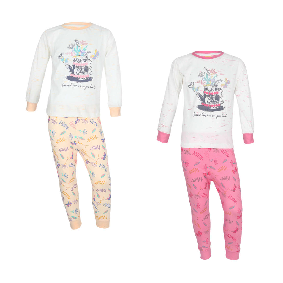 Girls L/S T-Shirt with Long Pants - Set 2-7Y Pink/Orange