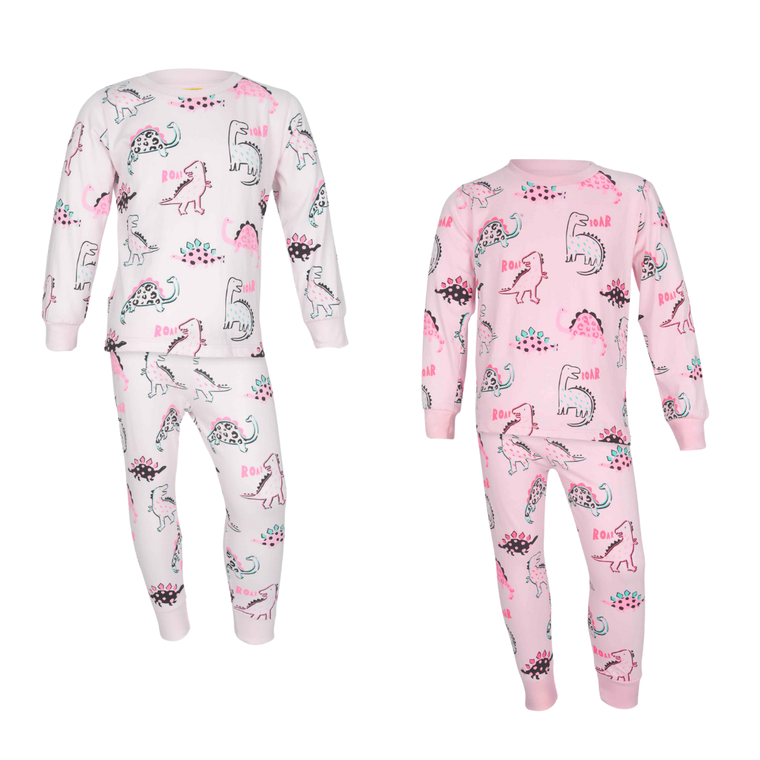 Girls L/S T-Shirt with Long Pants - Set 2-7Y Pink/Light Pink