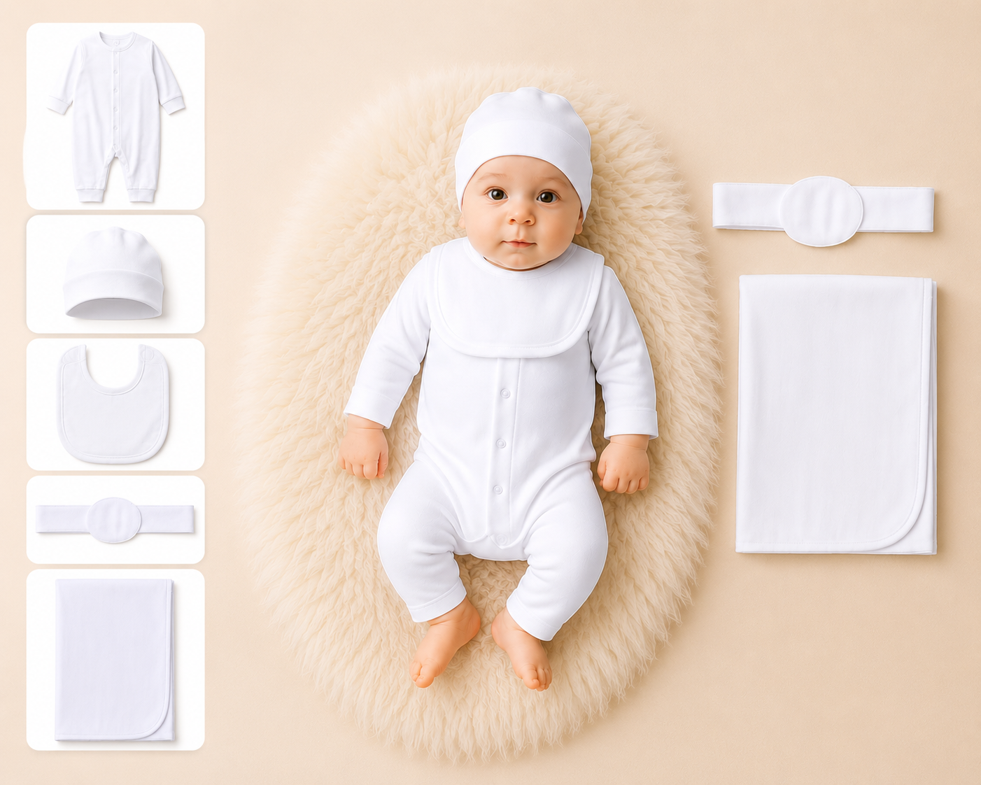 Zaki -Baby 5 PCS Set – Overall, Cap, Bib, Blanket & Navel Belt(0-3M)