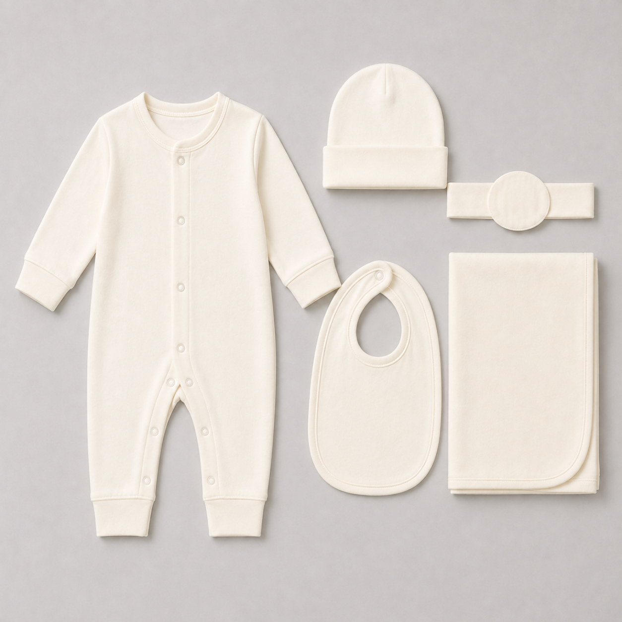 Zaki -Baby 5 PCS Set – Overall, Cap, Bib, Blanket & Navel Belt(0-3M)