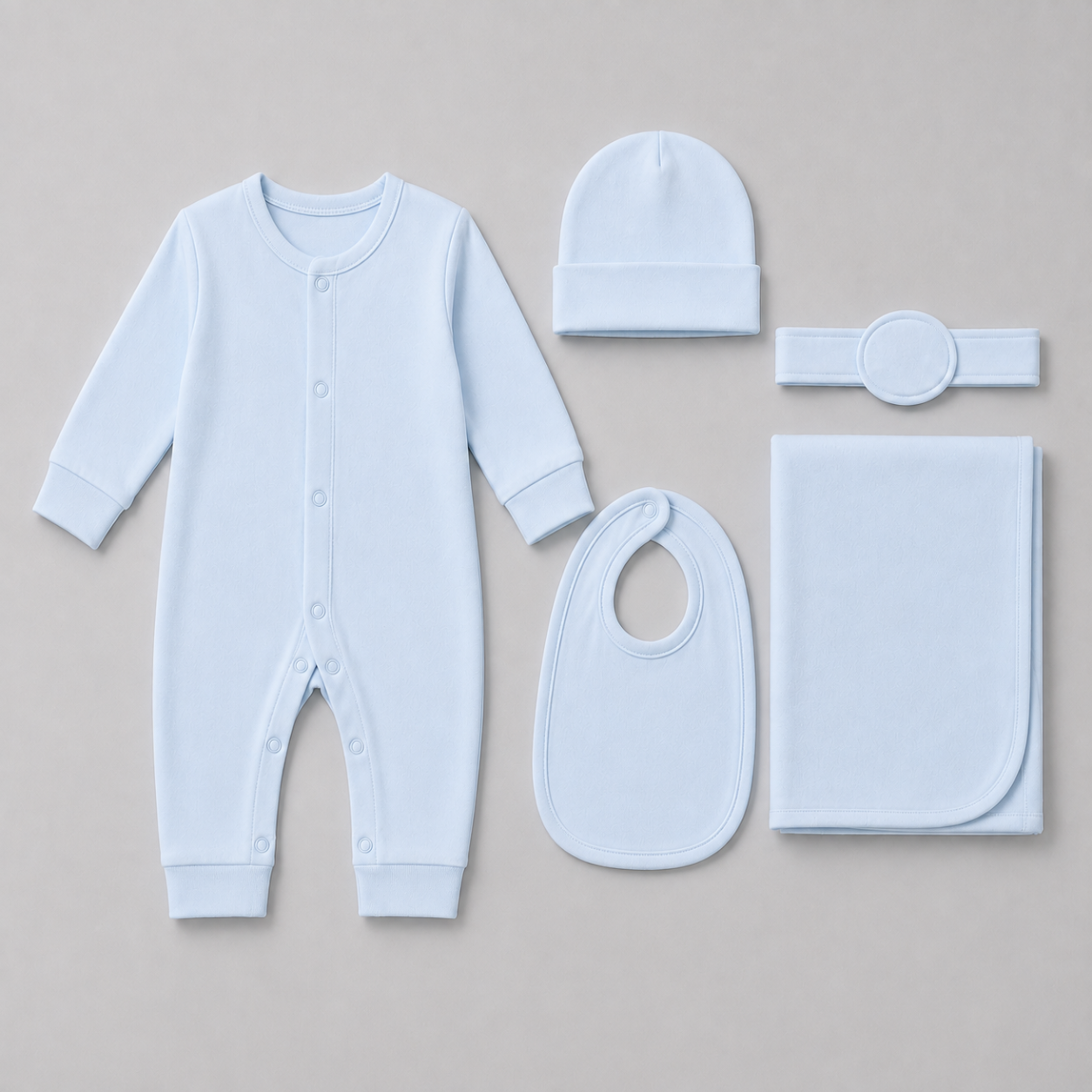 Zaki -Baby 5 PCS Set – Overall, Cap, Bib, Blanket & Navel Belt(0-3M)
