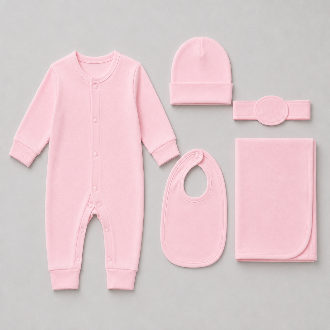 Zaki -Baby 5 PCS Set – Overall, Cap, Bib, Blanket & Navel Belt(0-3M)