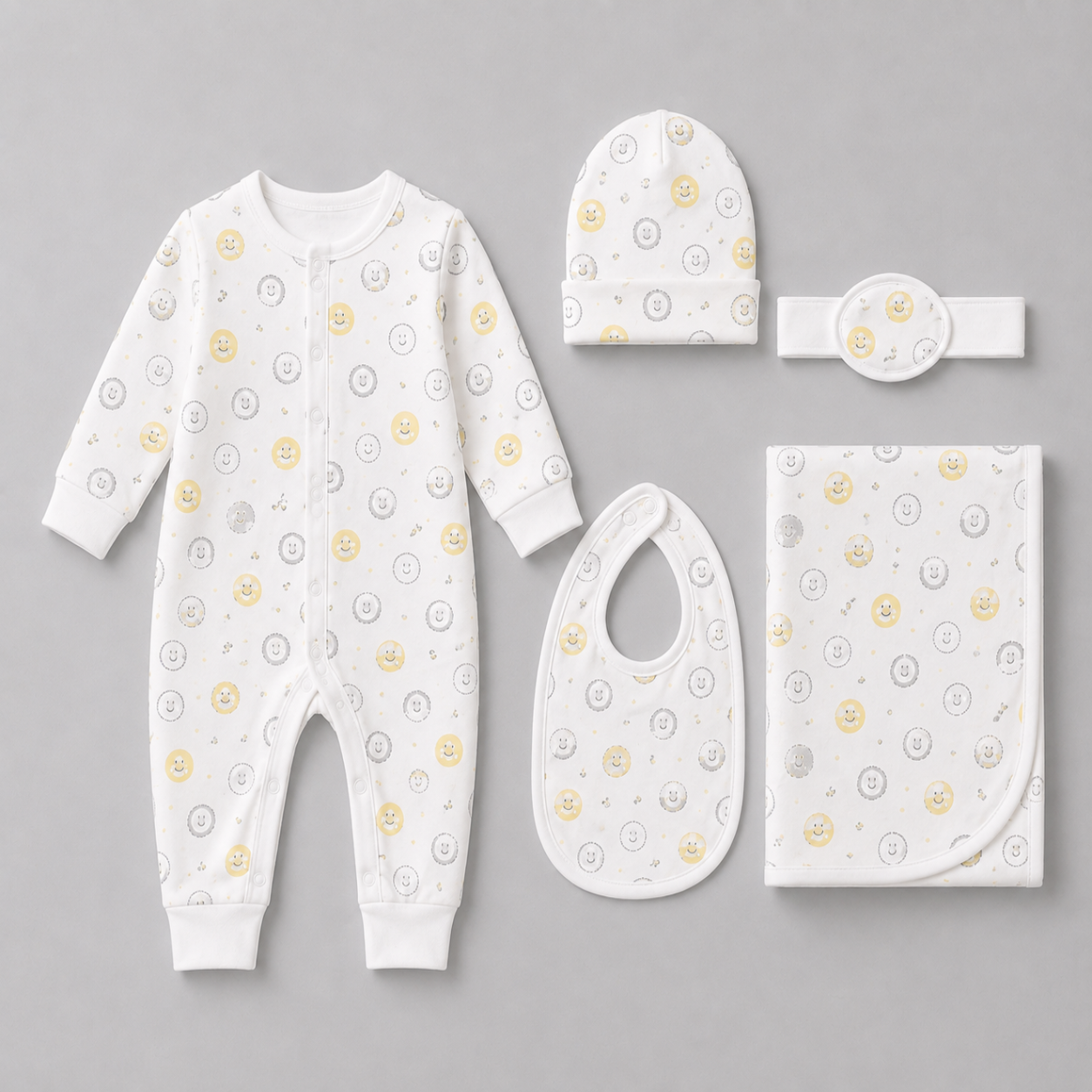 Zaki -Baby 5 PCS Set – Overall, Cap, Bib, Blanket & Navel Belt(0-3M)