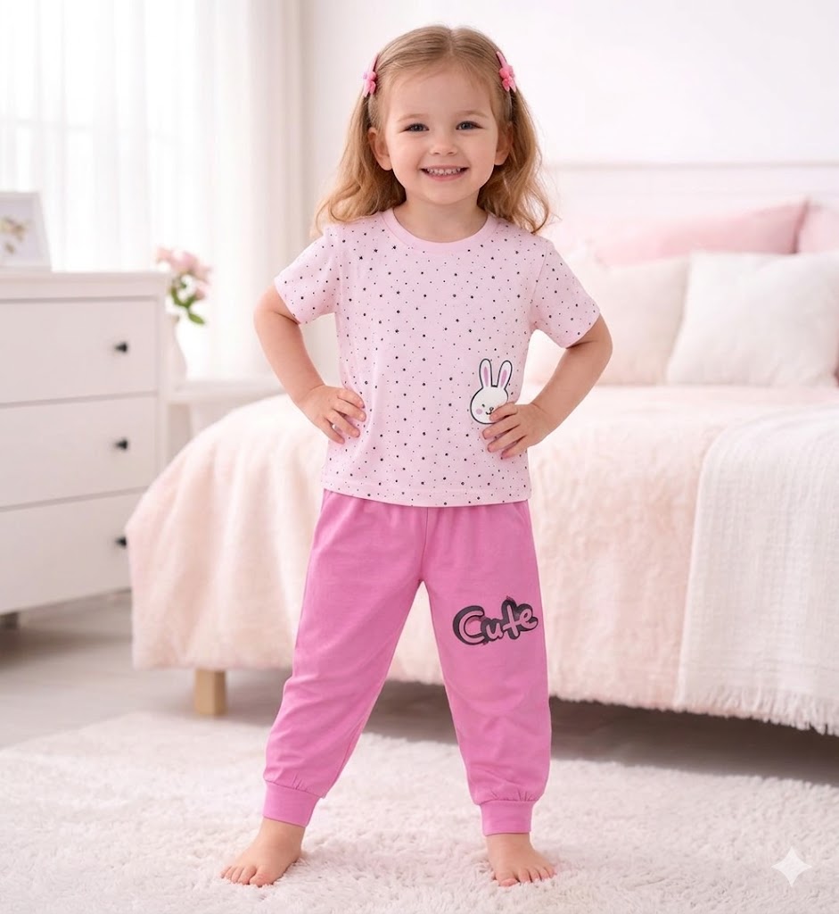 ZAKI-GIRLS HALF SLEEVES T-SHIRT WITH LONG PANT 2-7Y