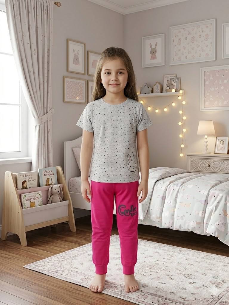 ZAKI-GIRLS HALF SLEEVES T-SHIRT WITH LONG PANT 2-7Y