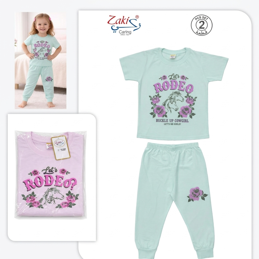 ZAKI-GIRLS HALF SLEEVES T-SHIRT WITH LONG PANT 2-7Y