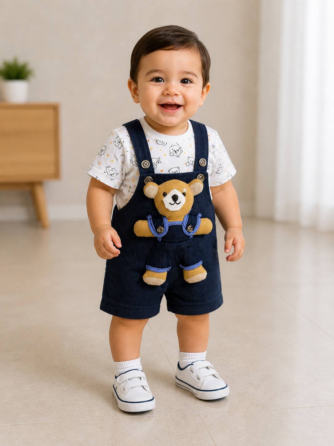 ZAKI-BOYS HALF SLEEVES DUNAGREE SET WITH FLUFFY TOY 0-18M