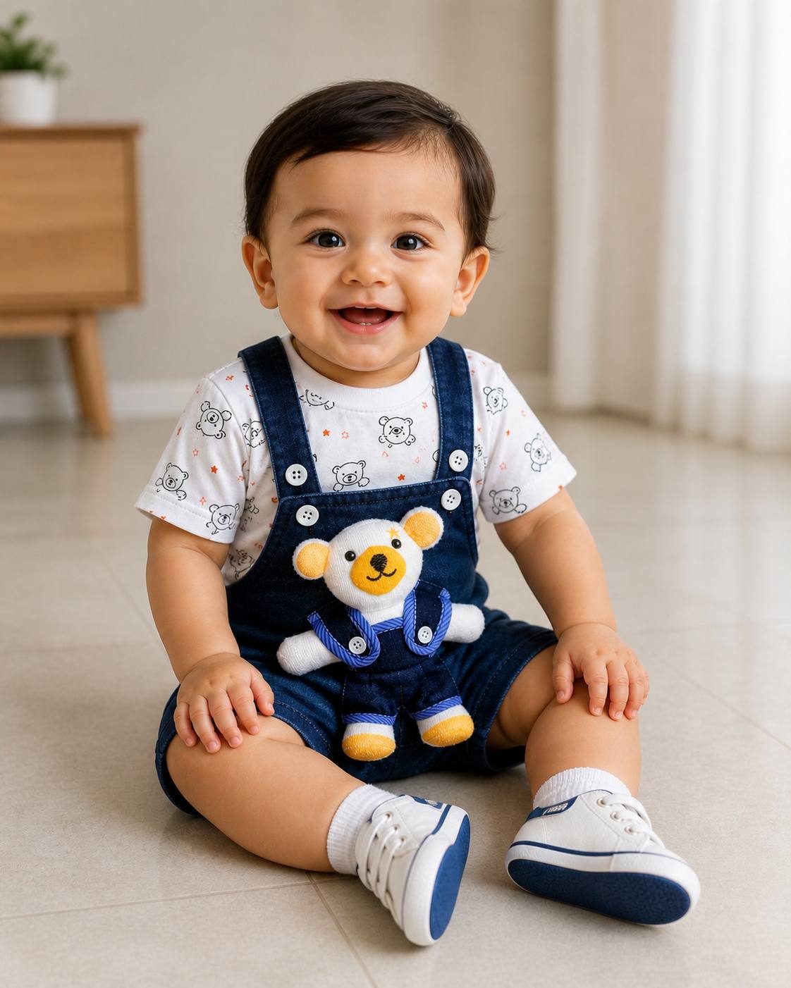 ZAKI-BOYS HALF SLEEVES DUNAGREE SET WITH FLUFFY TOY 0-18M