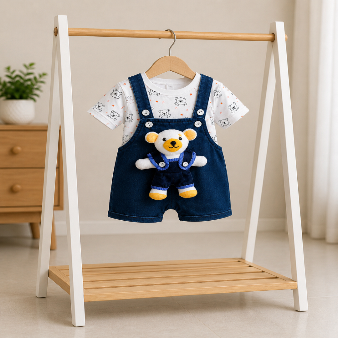 ZAKI-BOYS HALF SLEEVES DUNAGREE SET WITH FLUFFY TOY 0-18M