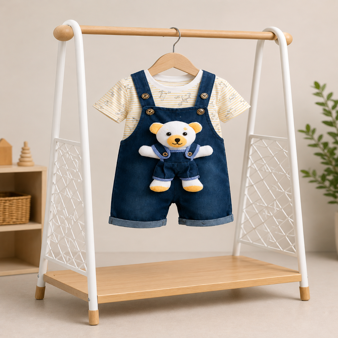 ZAKI-BOYS HALF SLEEVES DUNAGREE SET WITH FLUFFY TOY 0-18M