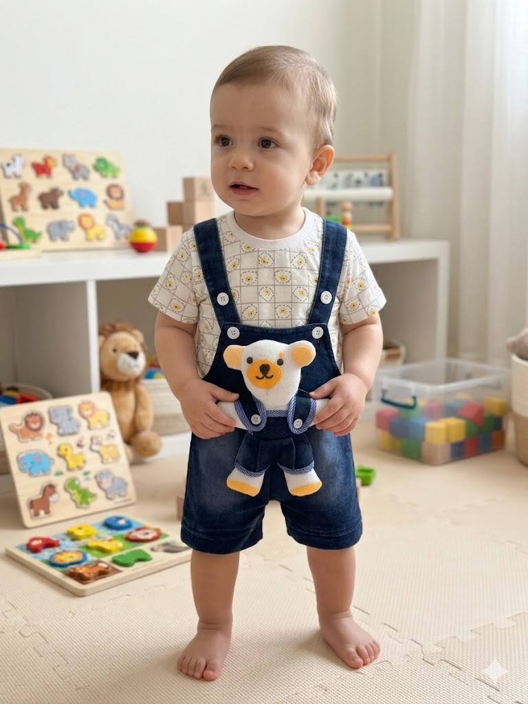 ZAKI-BOYS HALF SLEEVES DUNAGREE SET WITH FLUFFY TOY 0-18M