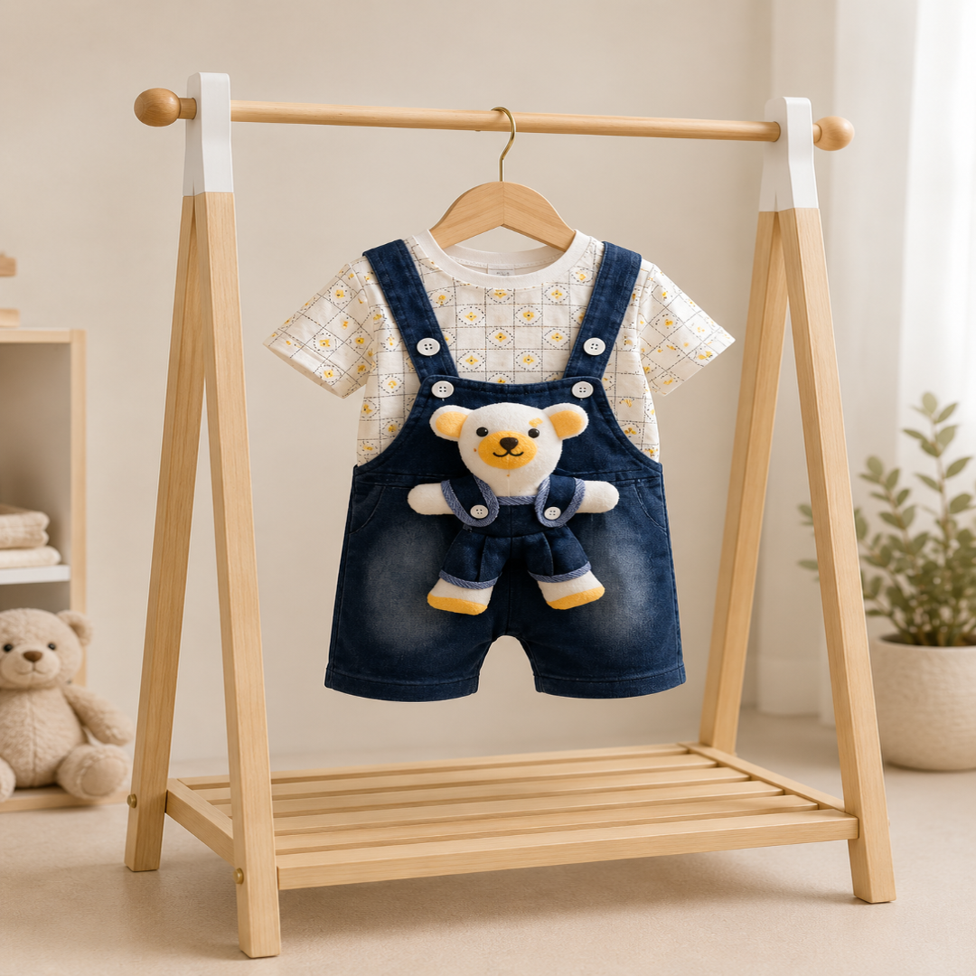 ZAKI-BOYS HALF SLEEVES DUNAGREE SET WITH FLUFFY TOY 0-18M