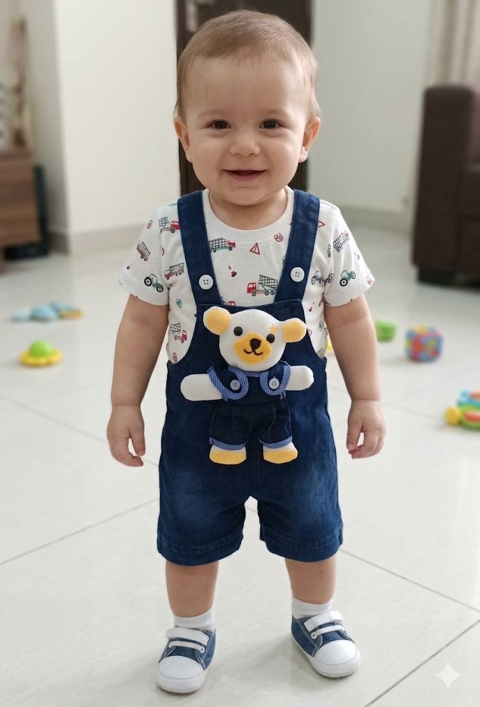 ZAKI-BOYS HALF SLEEVES DUNAGREE SET WITH FLUFFY TOY 0-18M