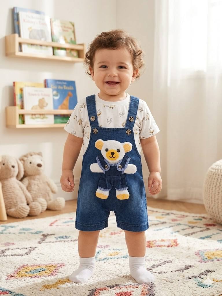 ZAKI-BOYS HALF SLEEVES DUNAGREE SET WITH FLUFFY TOY 0-18M