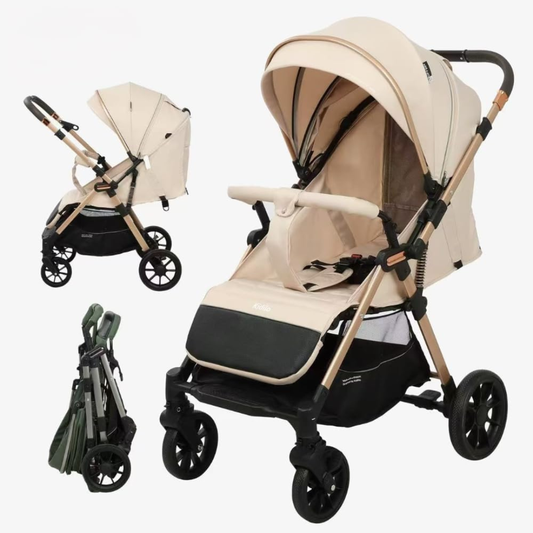 KIDILO Baby Stroller with Two-Way Retractable Push Bar - Khaki