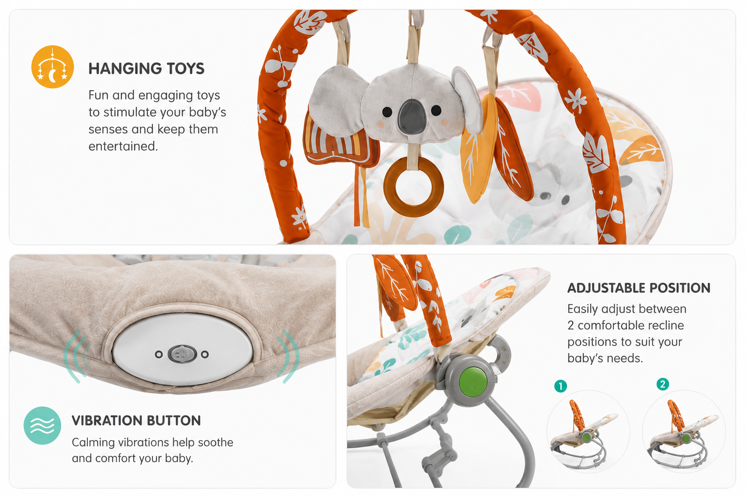 Koing Kids Baby Bouncer & Rocker - cream