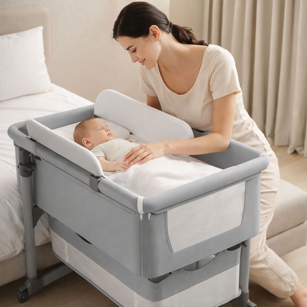 Baby Rocking Bassinet Crib + Diaper Change - Grey