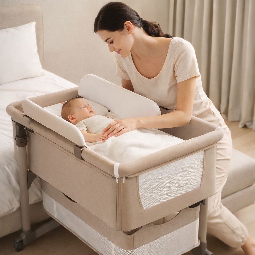 Baby Rocking Bassinet Crib + Diaper Change - Beige
