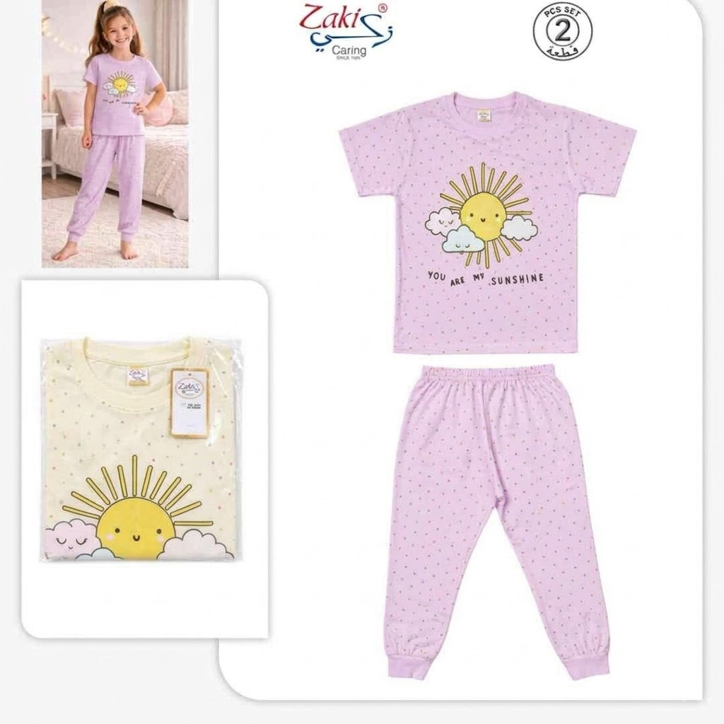 ZAKI-GIRLS HALF SLEEVES T-SHIRT WITH LONG PANT 2-7Y