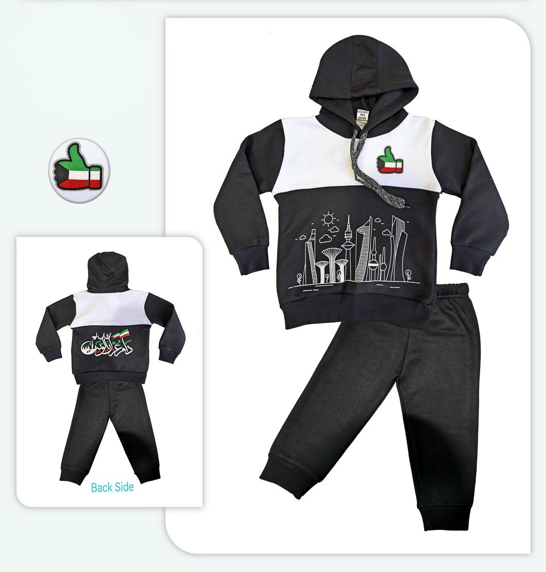 Kuwait National Day Kids Fleece Hoodie & Jogger Set 1-4 Years