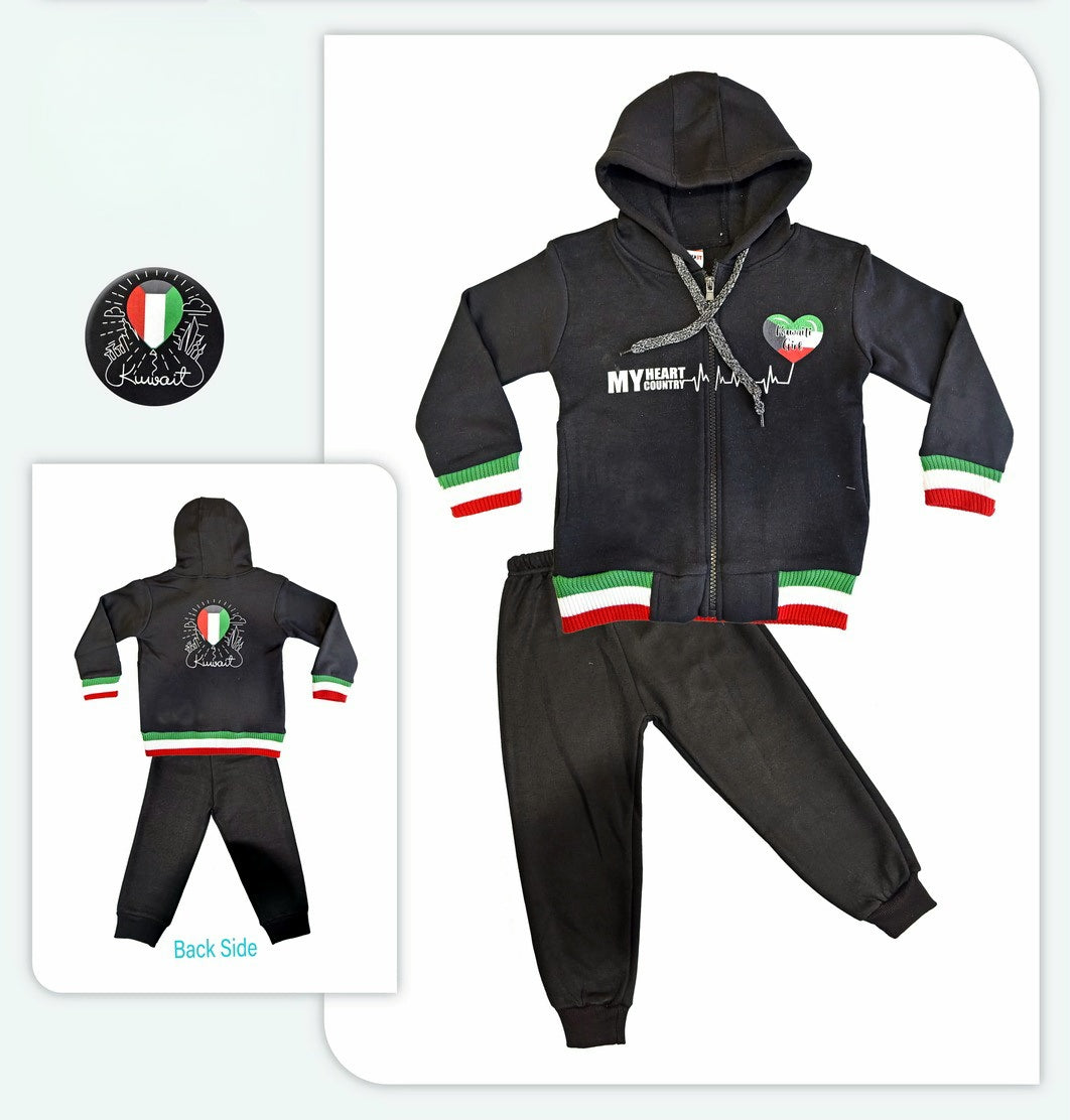 Kuwait National Day Kids Fleece Hoodie & Jogger Set 1-4 Years