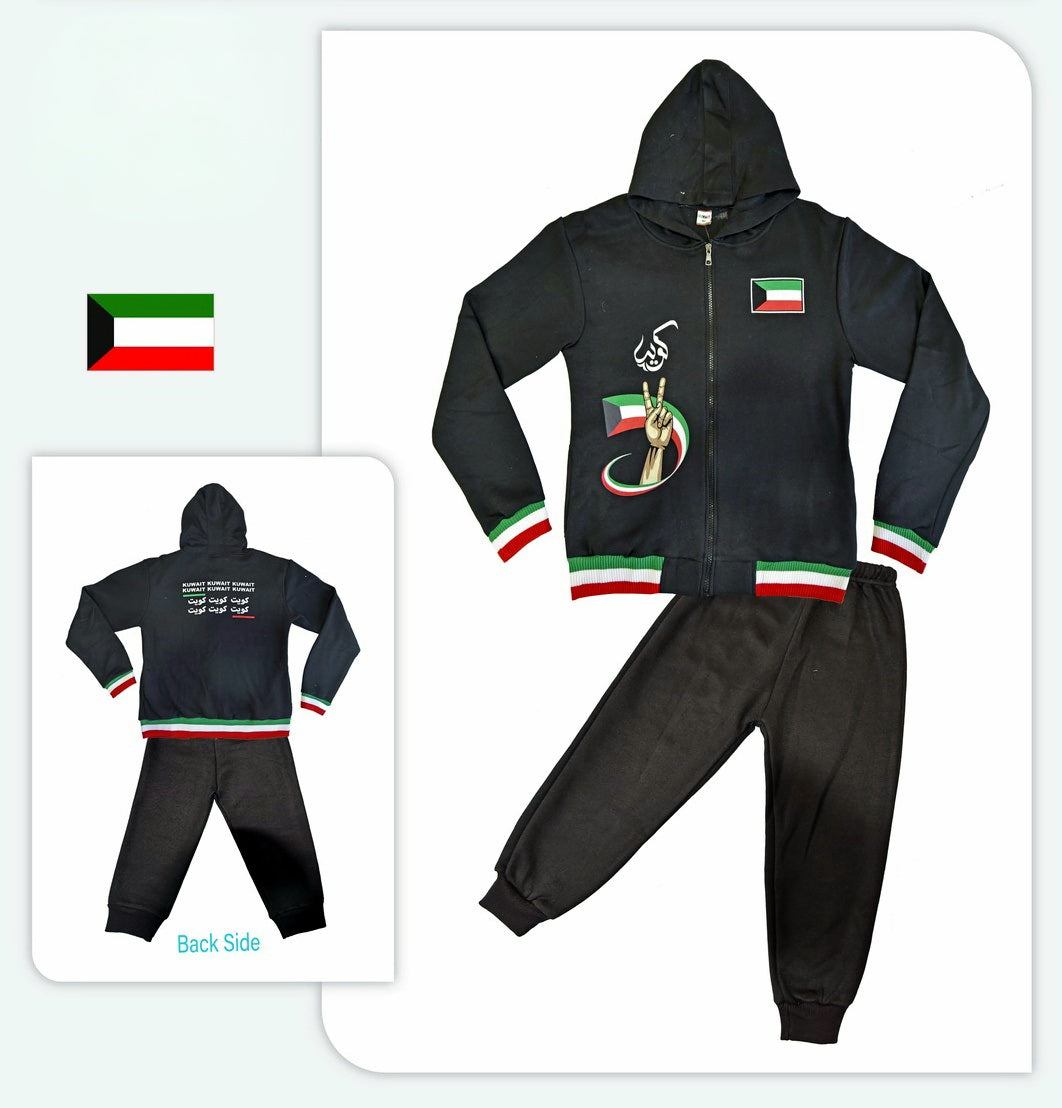 Kuwait National Day Kids Fleece Hoodie & Jogger Set 11-16 Years