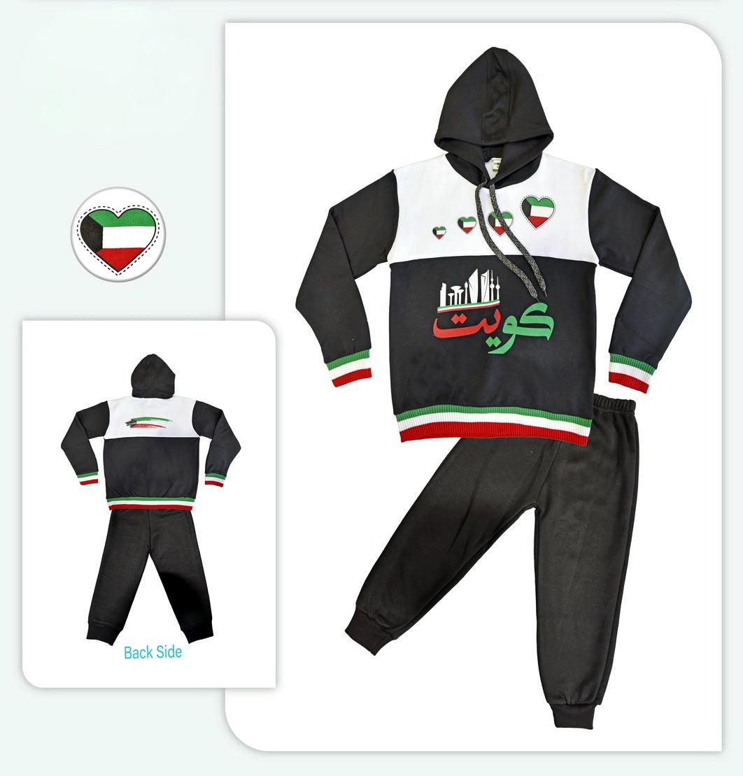 Kuwait National Day Kids Fleece Hoodie & Jogger Set 11-16 Years