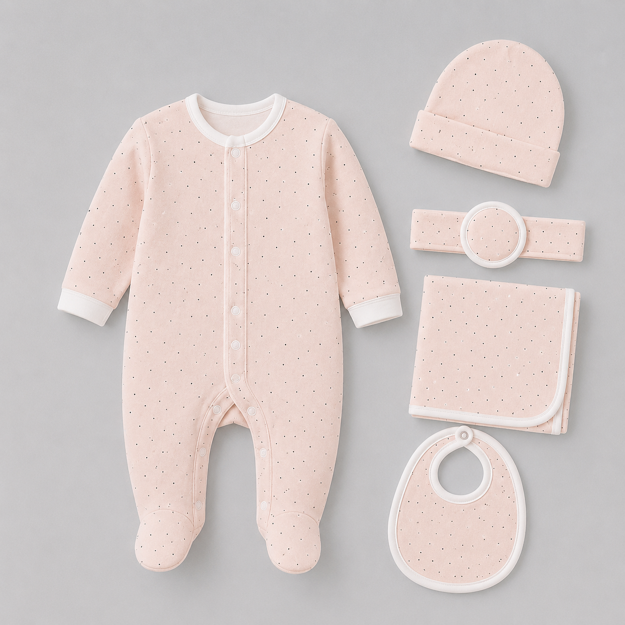 Baby 5 Pcs Full Print Overall Set With Cap, Bib, Blanket & Navel Belt(0-3M)