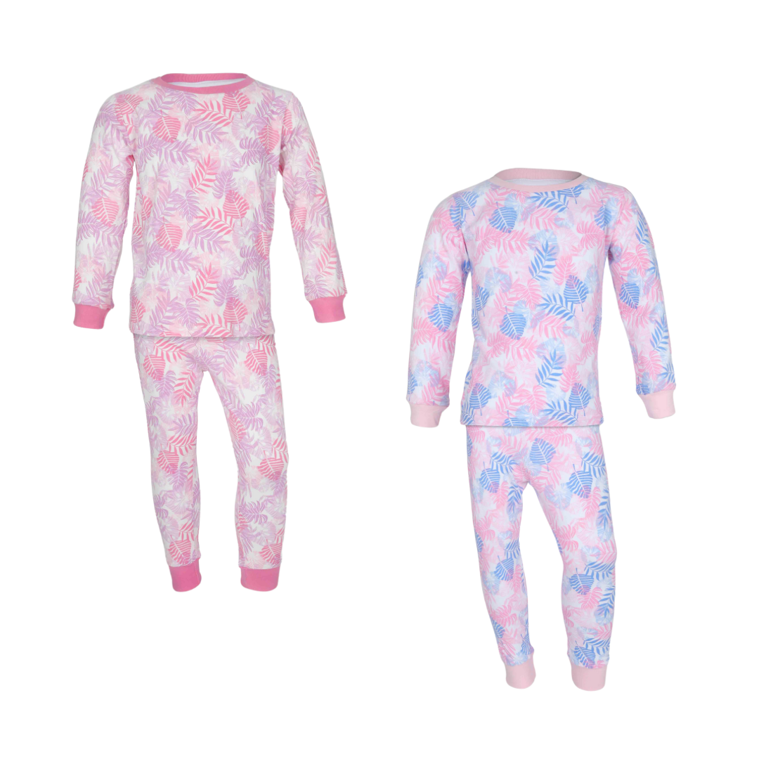 Girls L/S T-Shirt with Long Pants - Set 2-7Y Pink Blue/Pink Purple