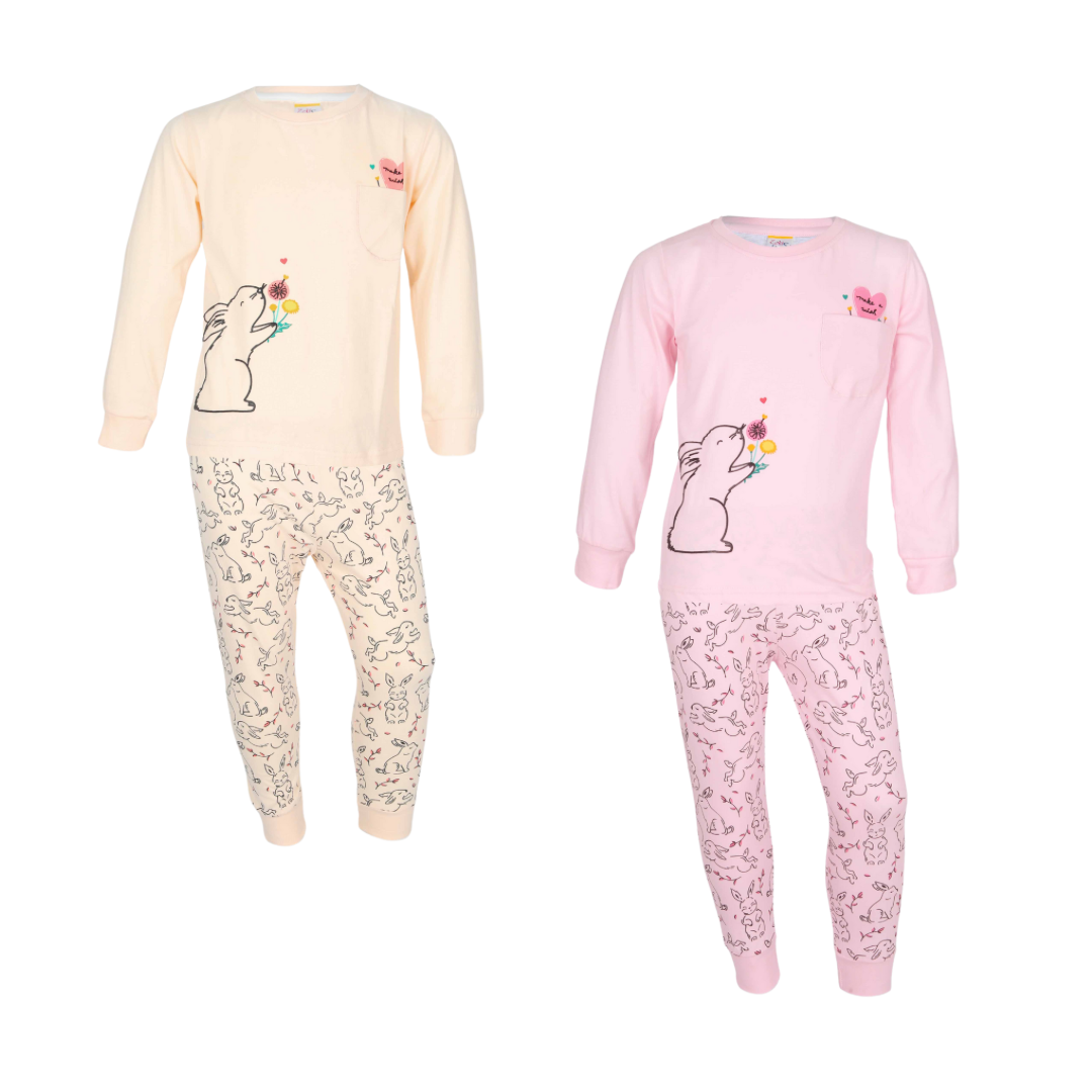 Girls L/S T-Shirt with Long Pants - Set 2-7Y Pink/Orange