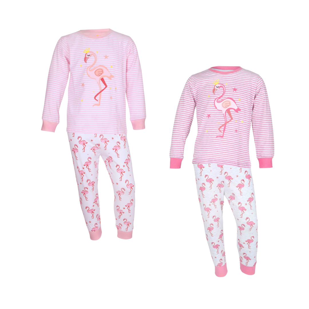 Girls L/S T-Shirt with Long Pants - Set 2-7Y Pink Grey/Pink White