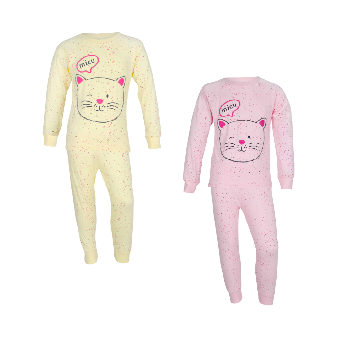 Girls L/S T-Shirt with Long Pants - Set 2-7Y Pink/Yellow