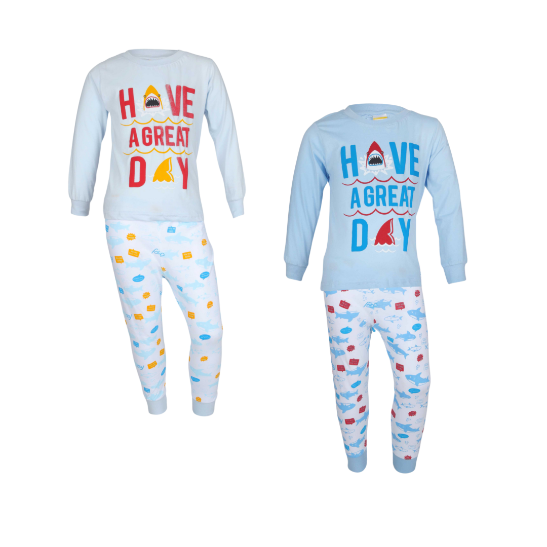 Boys L/S T-Shirt with Long Pants Set 8-13Y Blue/Light Blue