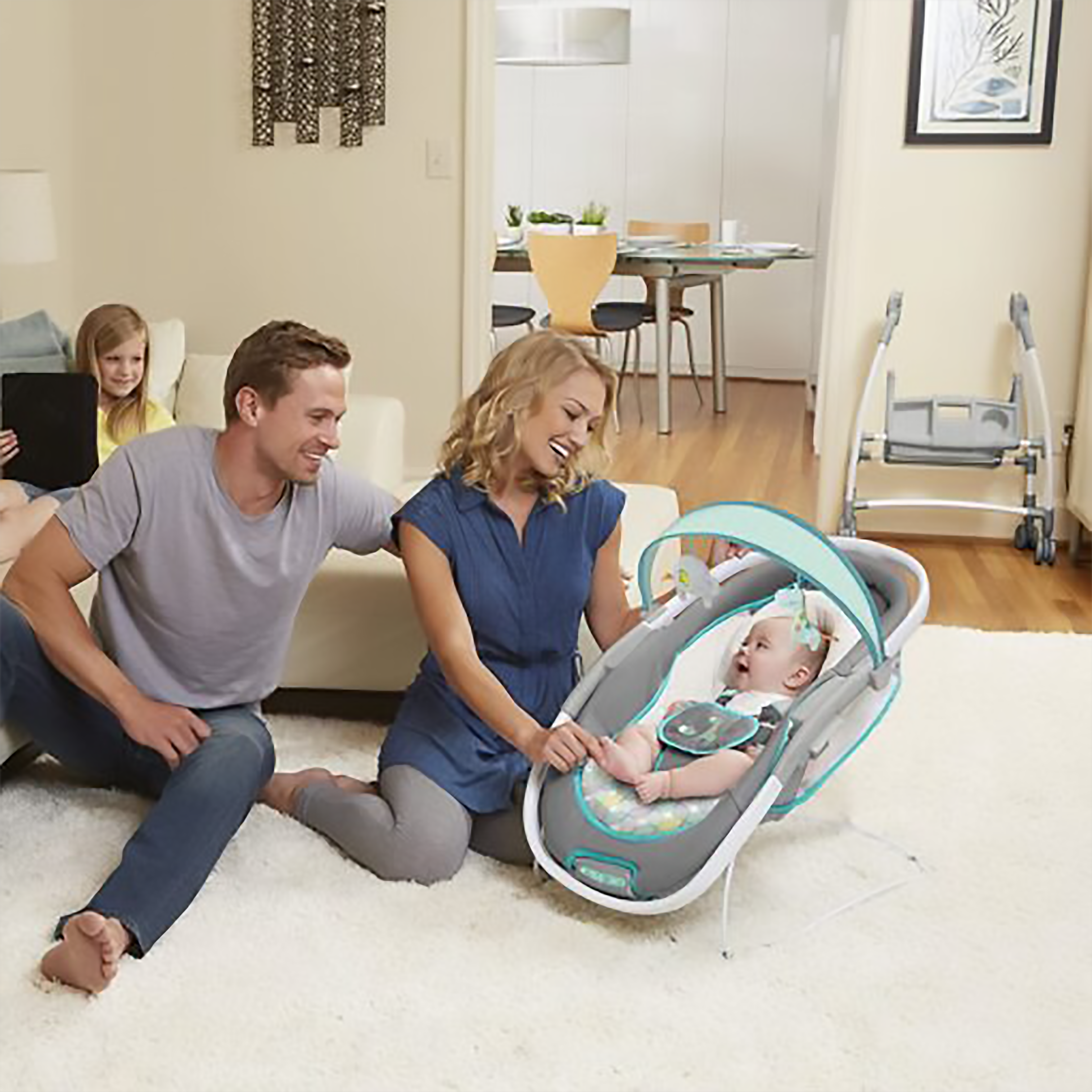 Ingenuity 2in1 Mobile Lounger Feeding Chair & Bouncer with Mobile Connectivity