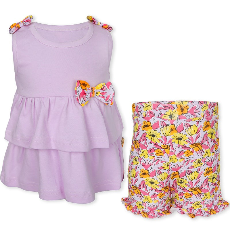 Girls S/S T-Shirt with Shorts - 0-24M (Purple/Pink)