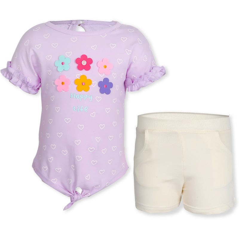 Girls S/S T-Shirt with Shorts - 0-24M (Purple/Orange)