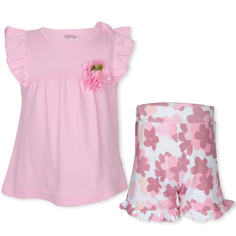 Girls S/S T-Shirt with Shorts - 0-24M (Pink/Red)