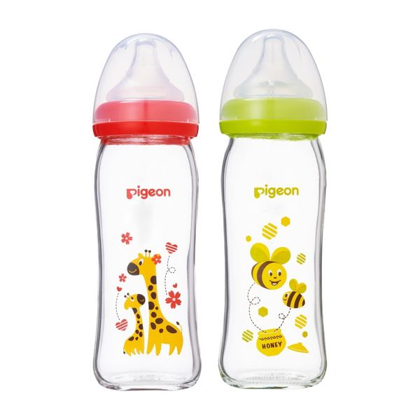 Pigeon Softouch Wide Neck Peristaltic Plus Glass Bottle (Decorated) 240 ml