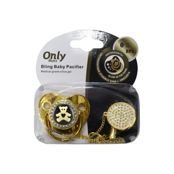 Bling Baby Pacifier with Holder Bear