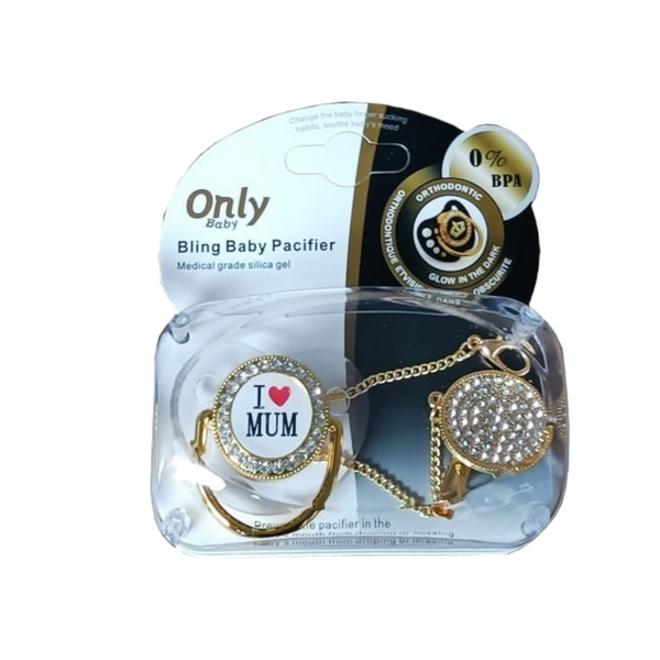 Bling Baby Pacifier with Holder I Love Mum