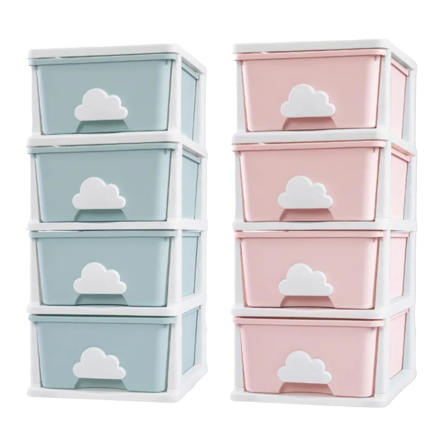 Plastic Wardrobe Cloud Cabinet 4 Drawers Pink/Blue