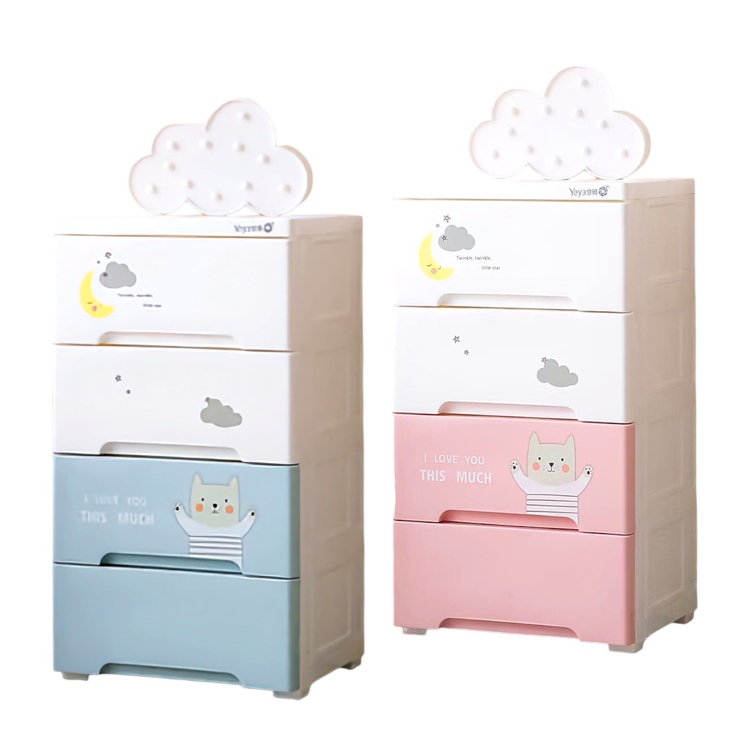 Plastic Wardrobe Cabinet 4 Drawers Pink/Blue