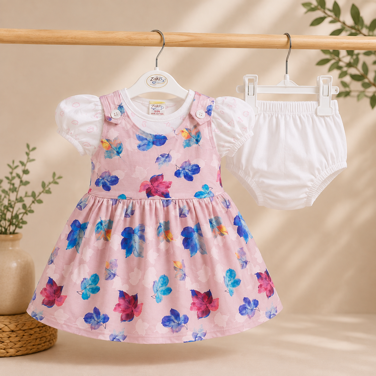 ZAKI-BABY GIRLS FROCK WITH PANTY 3-12M