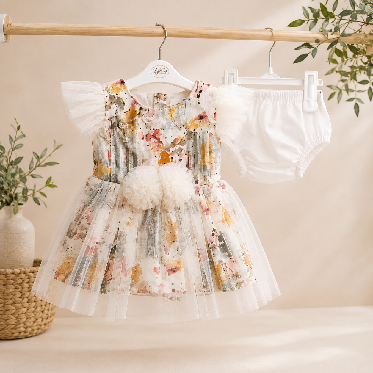 ZAKI-BABY GIRLS FROCK WITH PANTY 3-12M