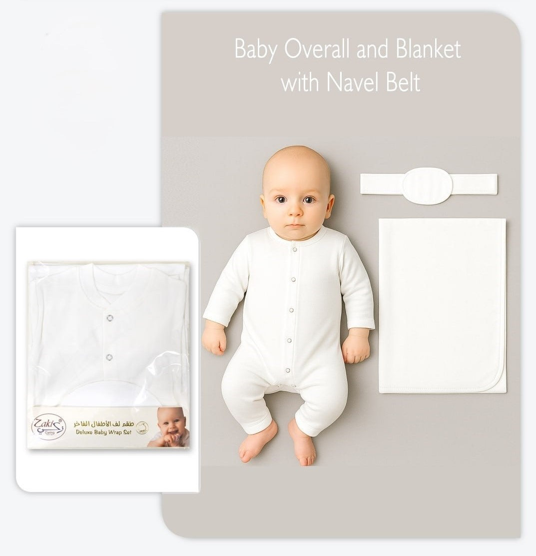 Baby Overall and Blanket with Navel Belt - Set 0-3M (WHT)