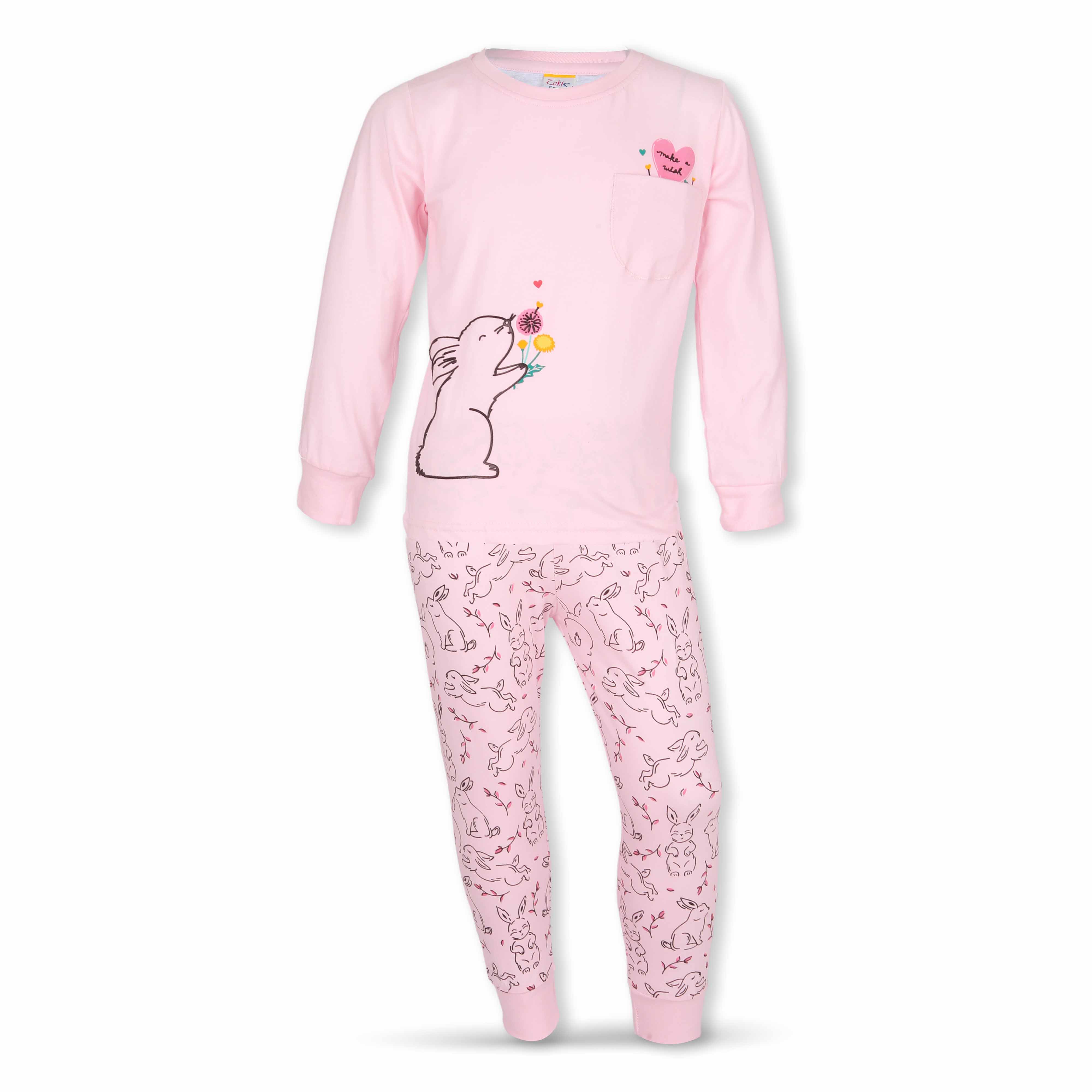 Girls L/S T-Shirt with Long Pants - Set 2-7Y Pink/Orange