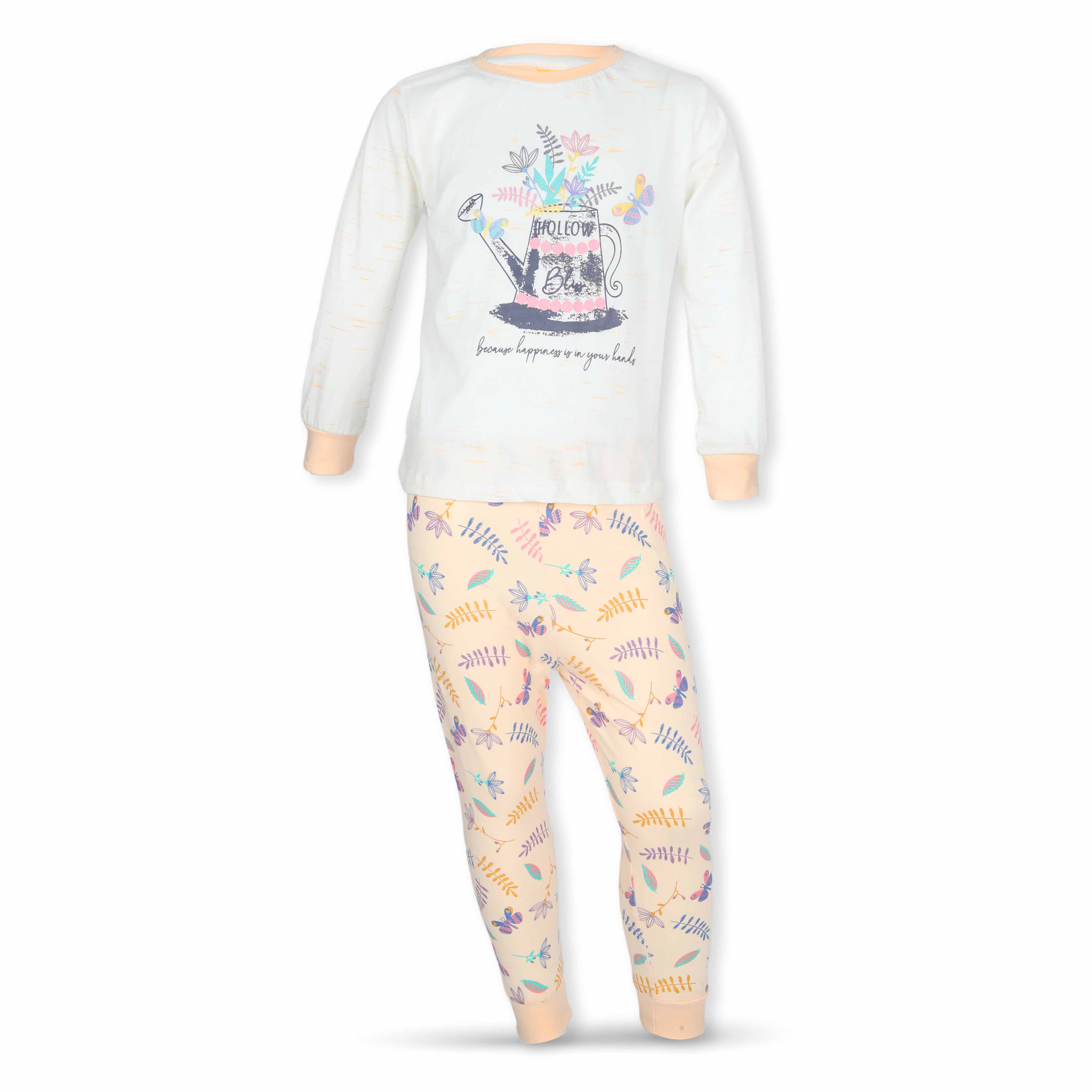 Girls L/S T-Shirt with Long Pants - Set 2-7Y Pink/Orange